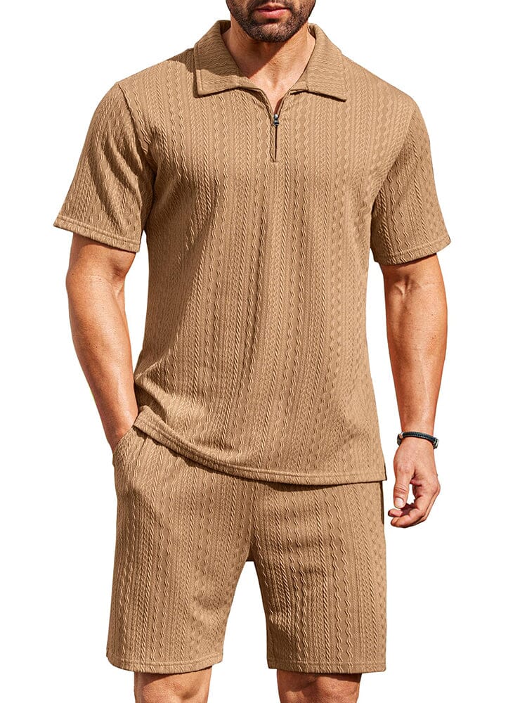 Athleisure 2 Pieces Jogging Outfits Sets coofandy Khaki S
