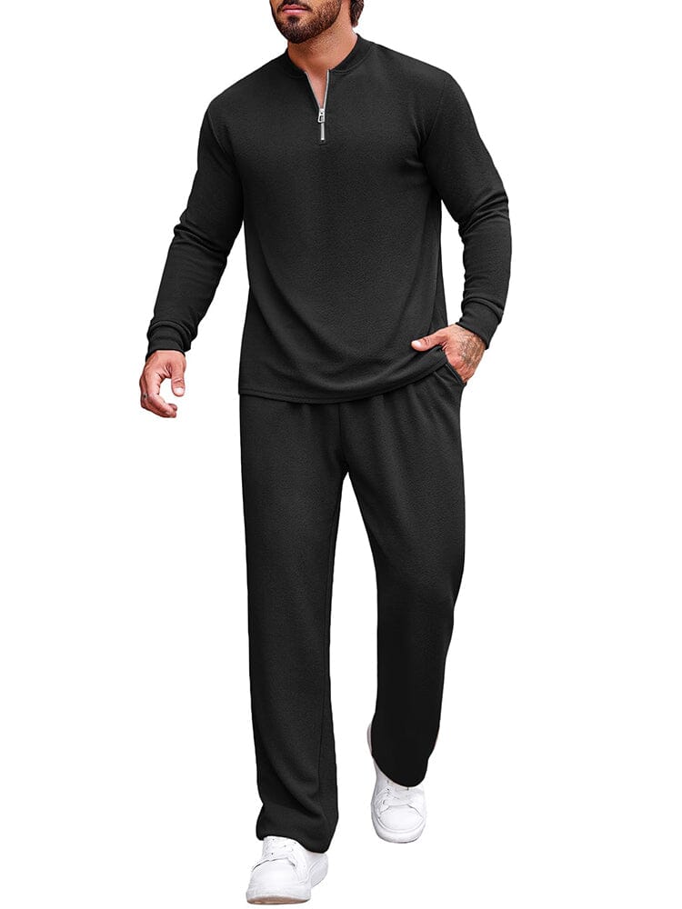 Athleisure Polo Jogging Outfits (US Only) Sets coofandy Black S