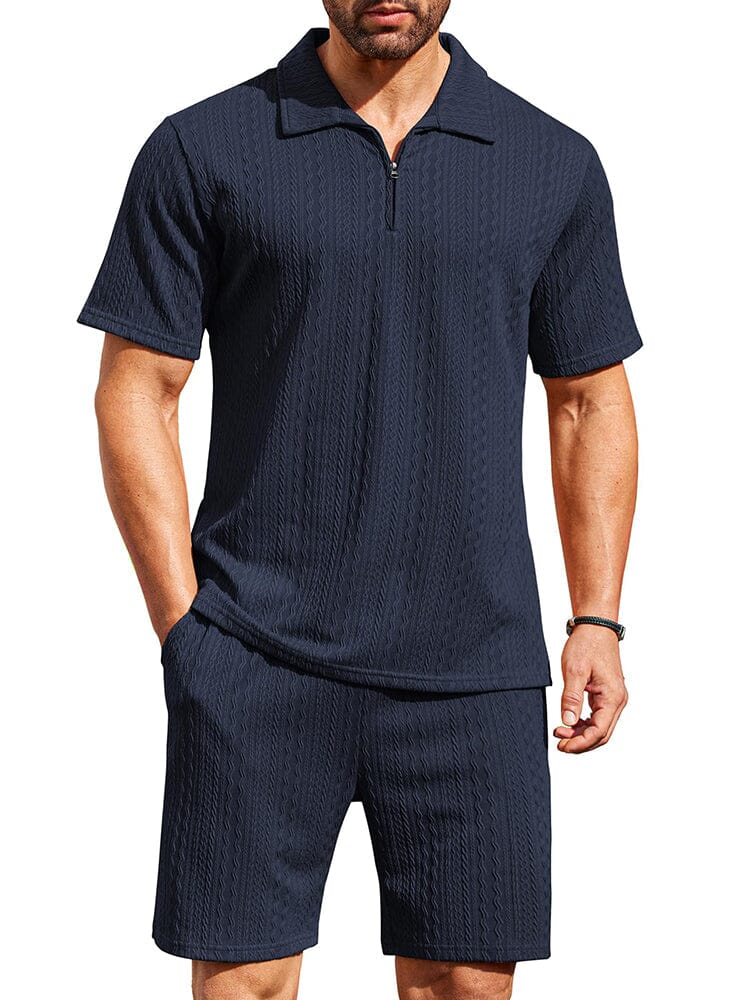 Athleisure 2 Pieces Jogging Outfits Sets coofandy Navy Blue S
