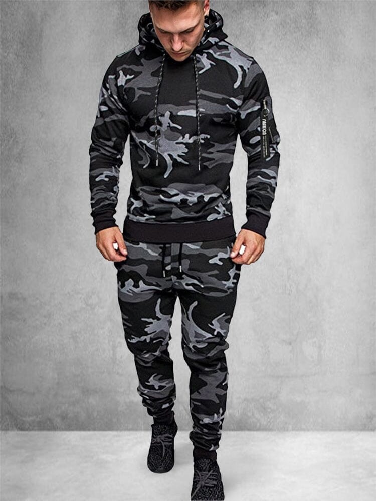 Coofandy Trendy Zip Up Hooded Sports Sets Sports Set coofandystore Grey Camo M
