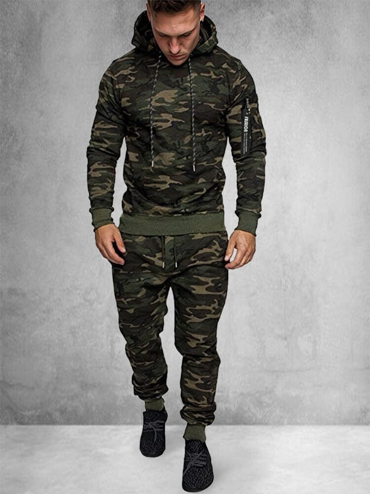 Coofandy Trendy Zip Up Hooded Sports Sets Sports Set coofandystore Green Camo M
