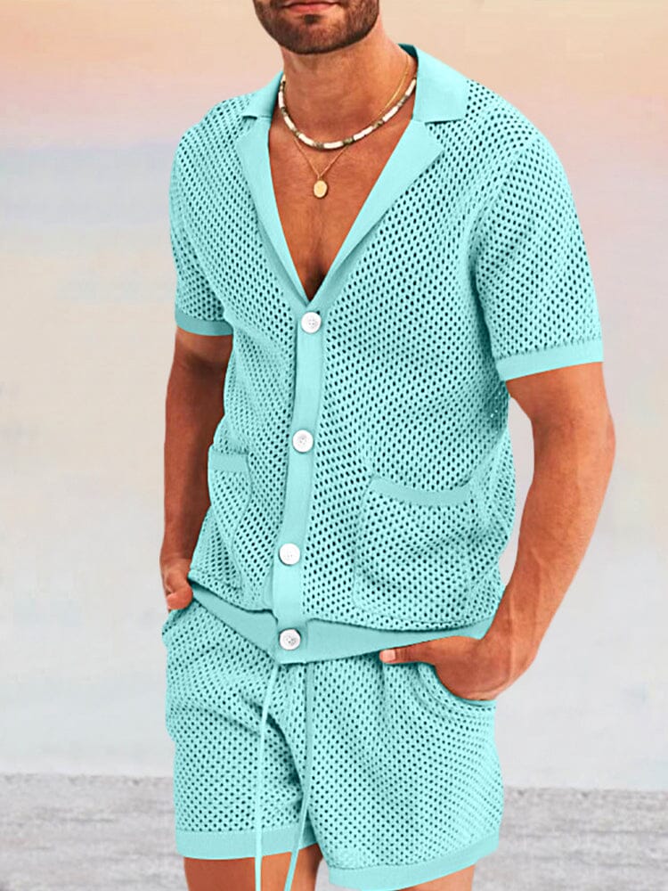 Casual Breathable Mesh Kintted Set Sets coofandystore Lake Blue S