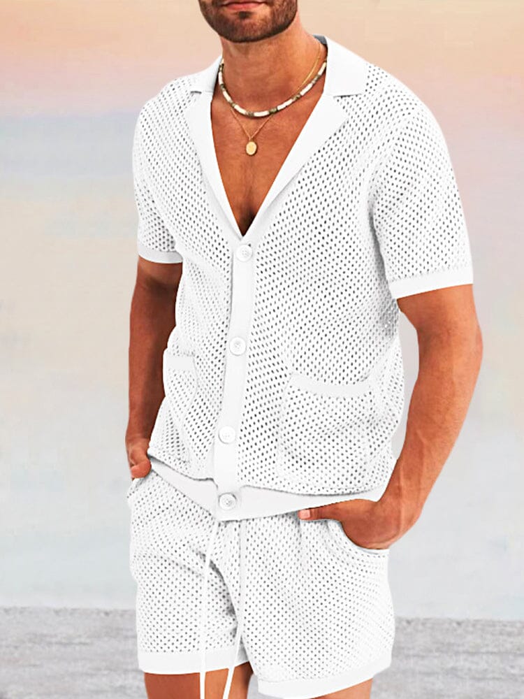 Casual Breathable Mesh Kintted Set Sets coofandystore White S