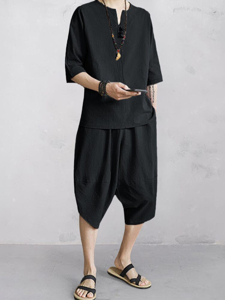 Casual Soft 2-Piece Cotton Linen Sets Sets coofandy Black M