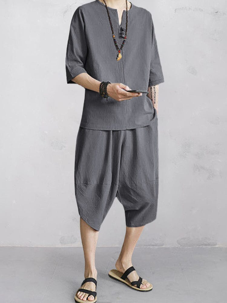 Casual Soft 2-Piece Cotton Linen Sets Sets coofandy Dark Grey M