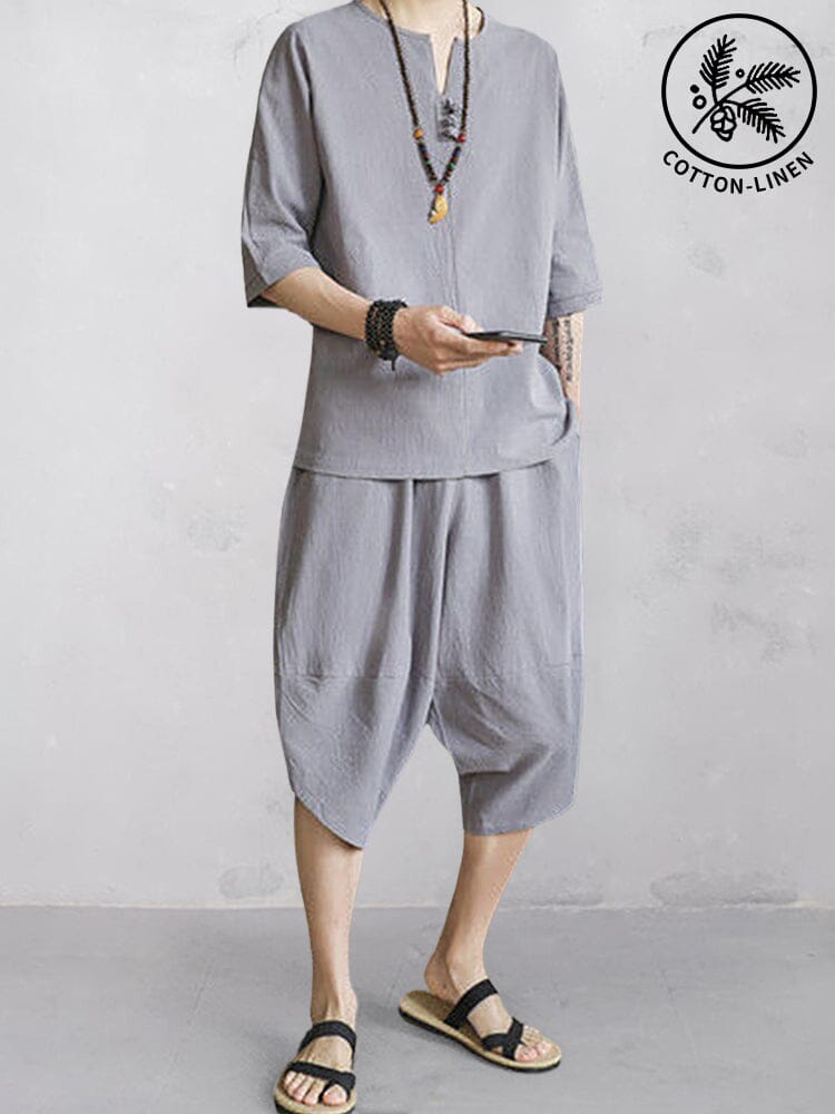 Casual Soft 2-Piece Cotton Linen Sets Sets coofandy Light Grey M