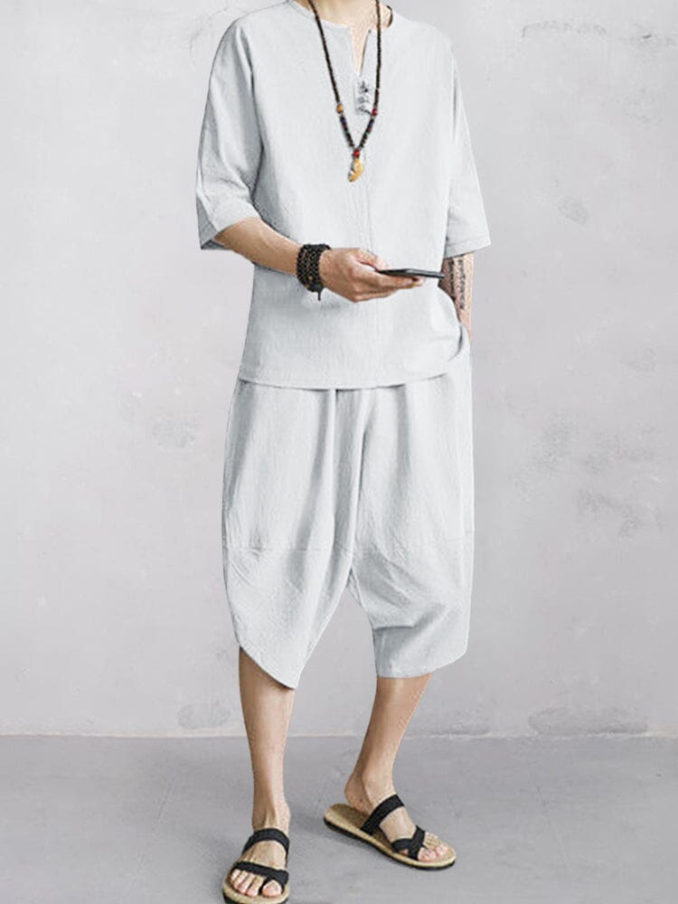 Casual Soft 2-Piece Cotton Linen Sets Sets coofandy White M