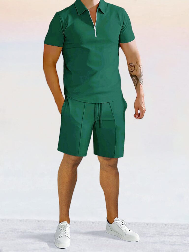 Casual Solid Color Polo Shirt Sets Sets coofandystore Green S