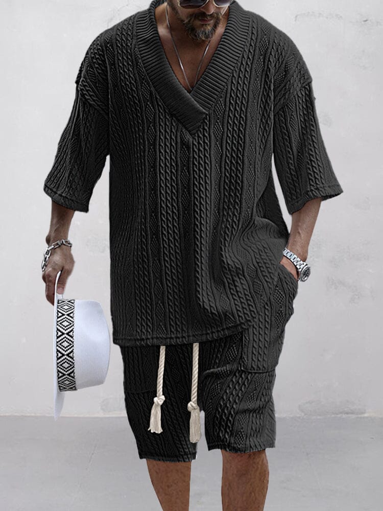 Stylish Knit Shirt Set Sets coofandystore Black M