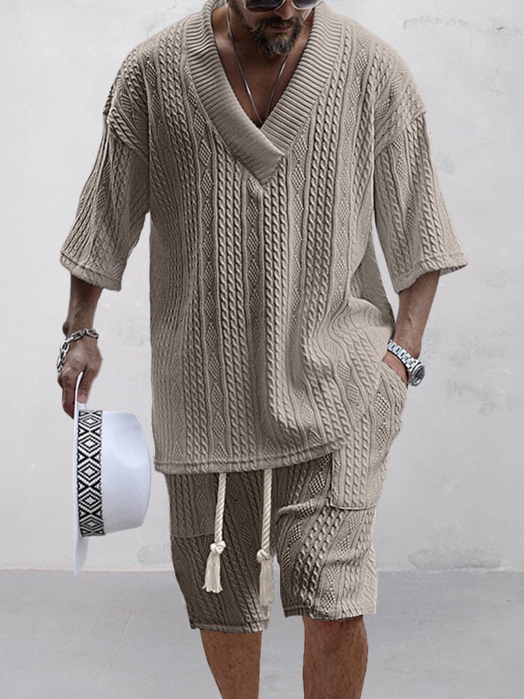 Stylish Knit Shirt Set Sets coofandystore Khaki M