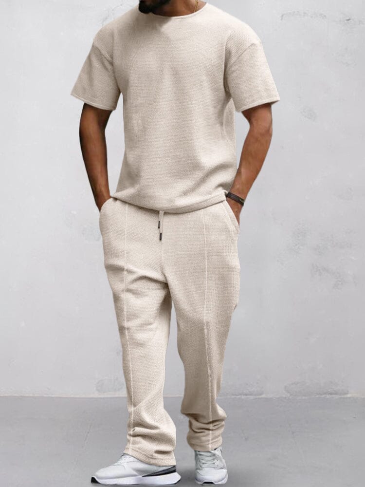 Casual Waffle T-shirt Set Sets coofandystore Khaki M