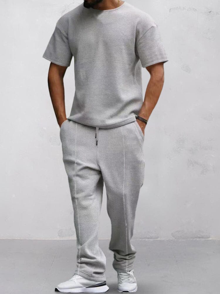 Casual Waffle T-shirt Set Sets coofandystore Grey M