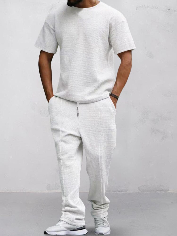 Casual Waffle T-shirt Set Sets coofandystore White M