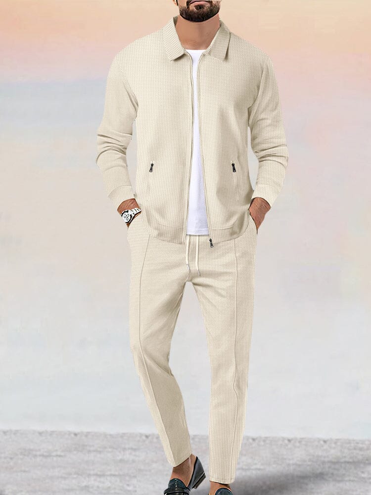 Athleisure Soft Waffle Jacket Set Sets coofandy Beige S