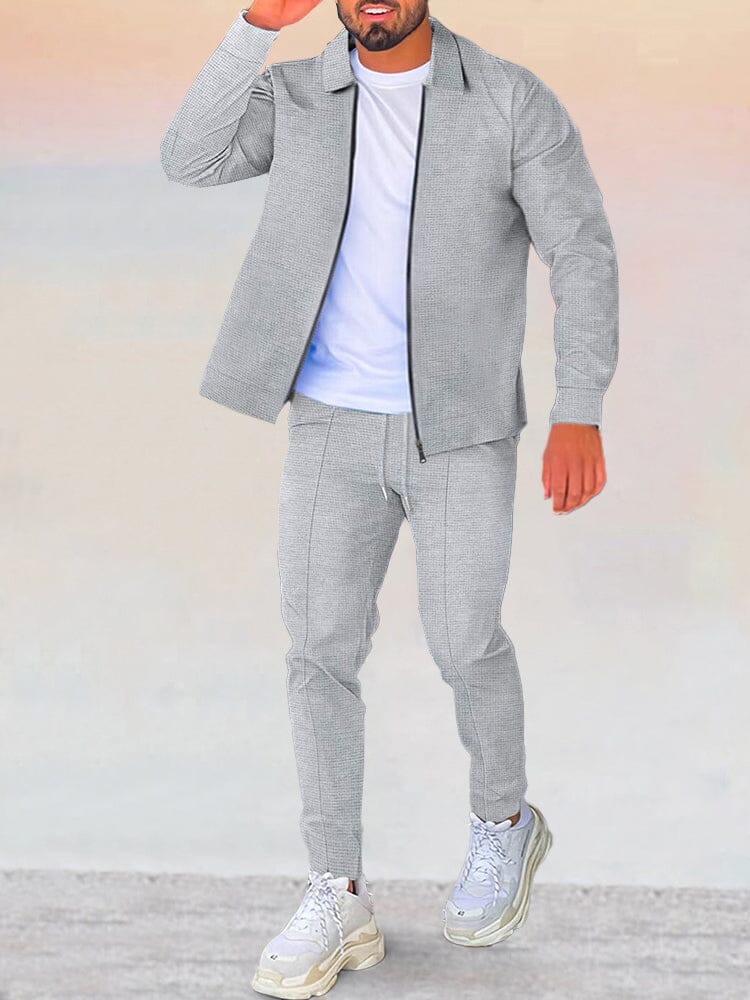 Athleisure Waffle 2-Piece Outfits Sets coofandy Light Grey S