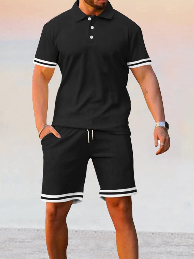 Athleisure Stretch Polo Shirt Sets Sets coofandy Black M