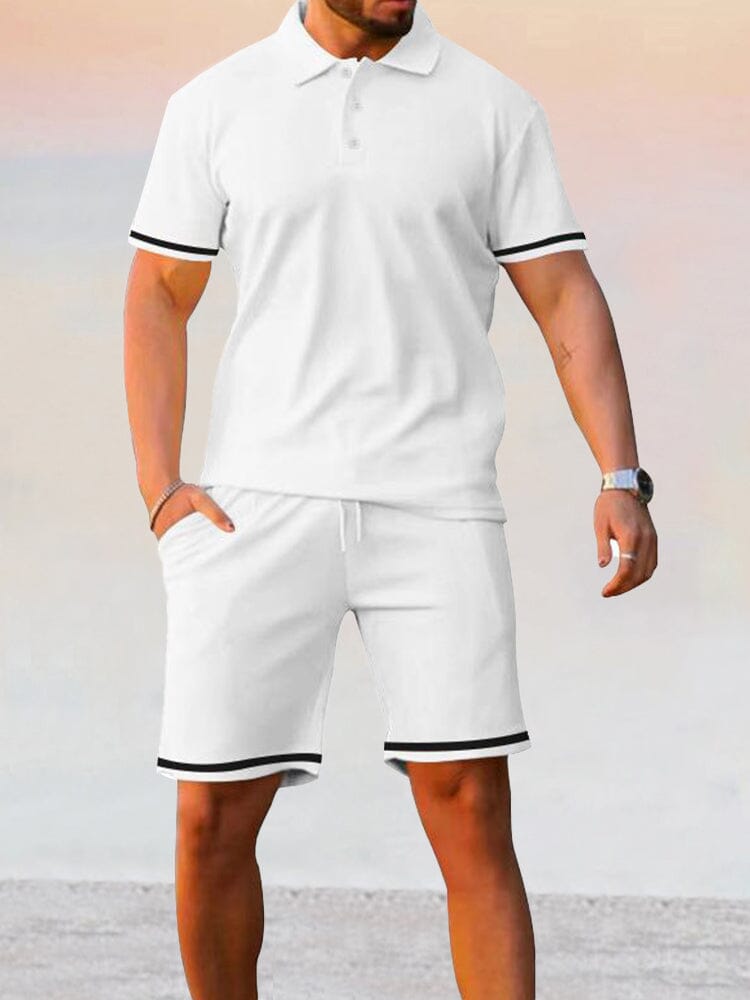 Athleisure Stretch Polo Shirt Sets Sets coofandy White M