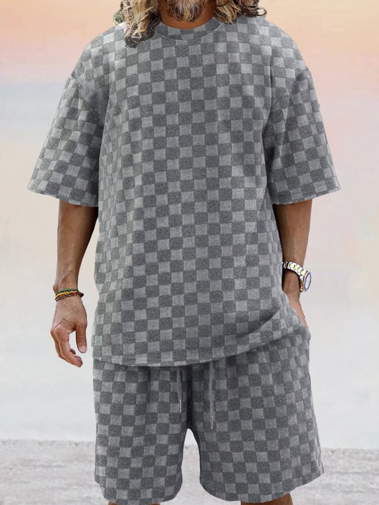 Athleisure Plaid T-shirt Set Sets coofandy Grey S
