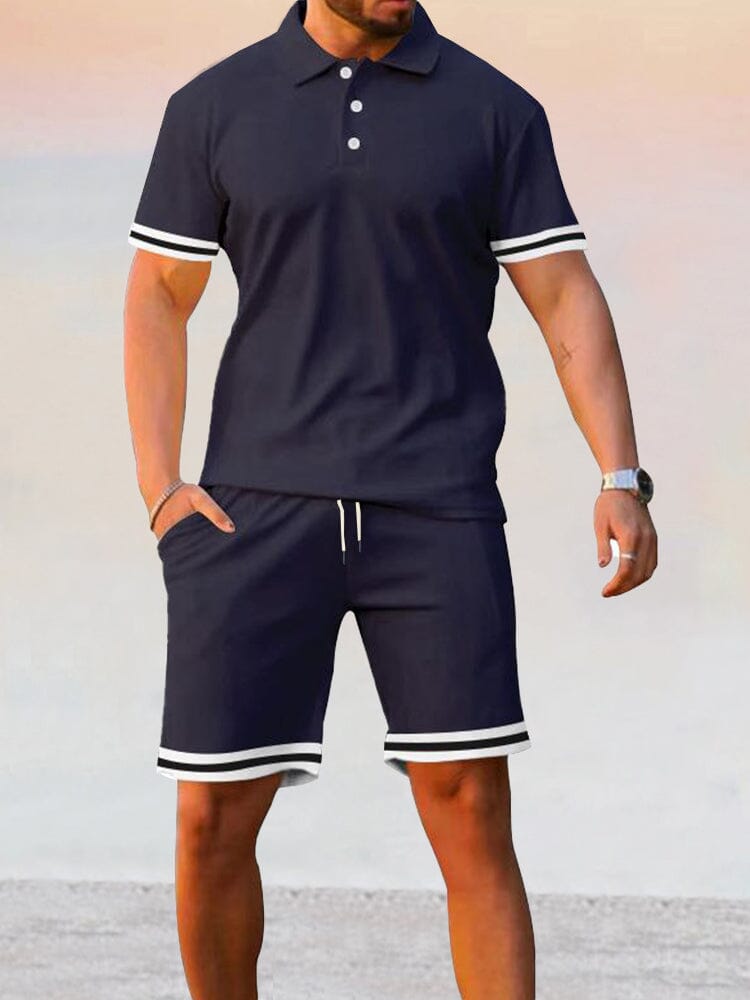 Athleisure Stretch Polo Shirt Sets Sets coofandy Navy Blue M