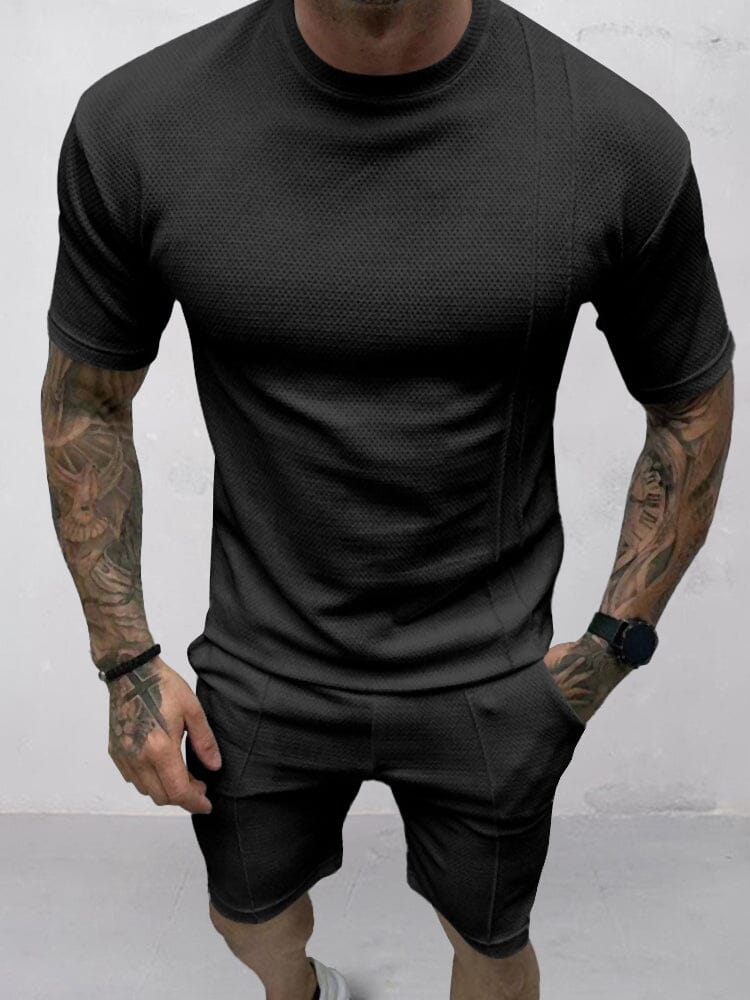 Breathable Waffle 2-Piece T-shirt Set Sets coofandy Black S