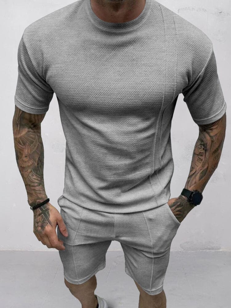 Breathable Waffle 2-Piece T-shirt Set Sets coofandy Grey S