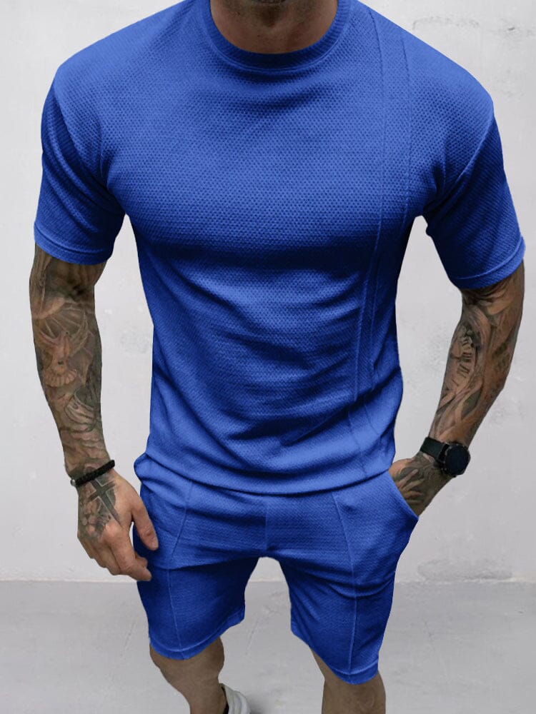 Breathable Waffle 2-Piece T-shirt Set Sets coofandy Blue M
