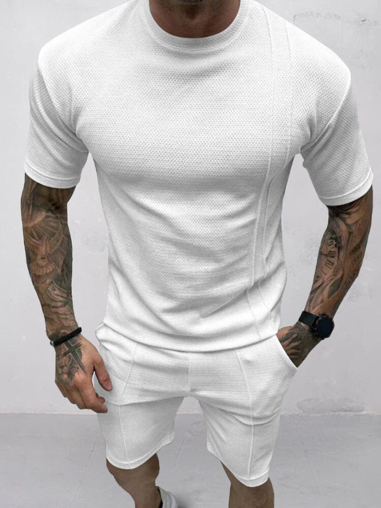 Breathable Waffle 2-Piece T-shirt Set Sets coofandy White S