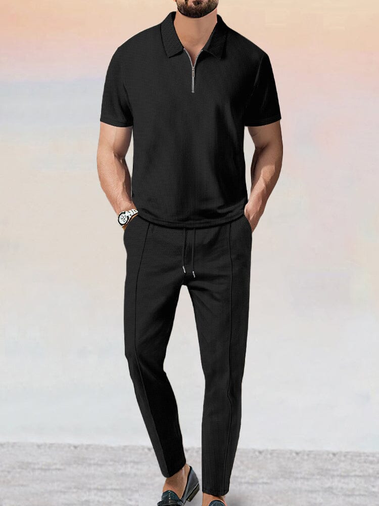 Athleisure Waffle 2-Piece Set Sets coofandy Black M