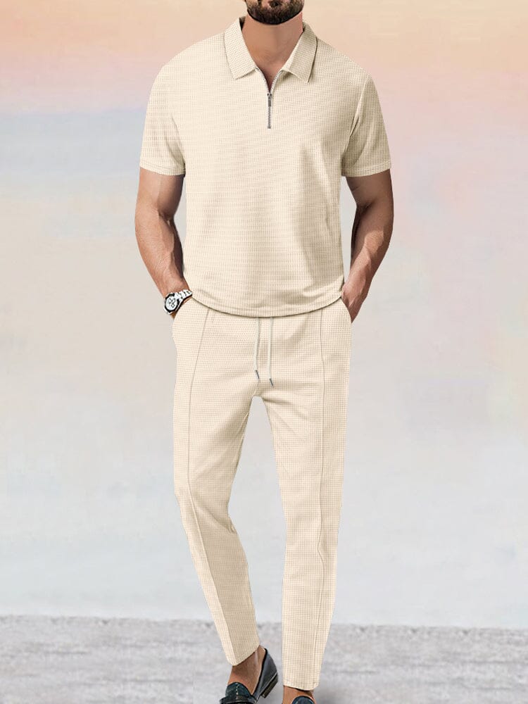 Athleisure Waffle 2-Piece Set Sets coofandy Khaki S