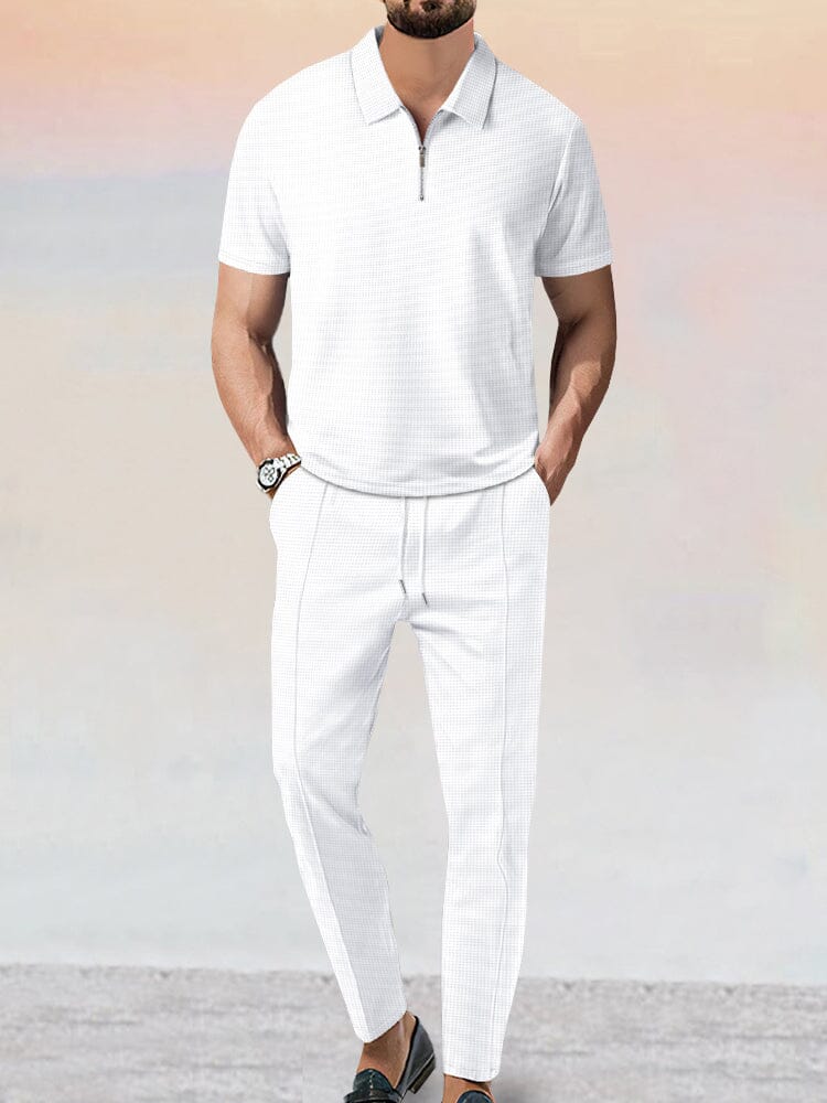 Athleisure Waffle 2-Piece Set Sets coofandy White S
