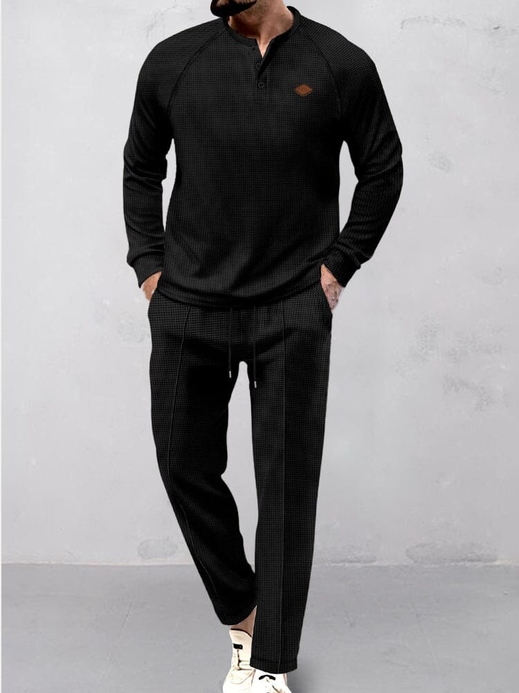 Breathable Waffle 2-Piece Tracksuit Set Sets coofandy Black S