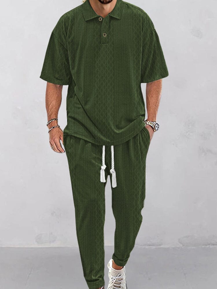 Casual Jacquard Knit Polo Shirt Set Sets coofandy Army Green S