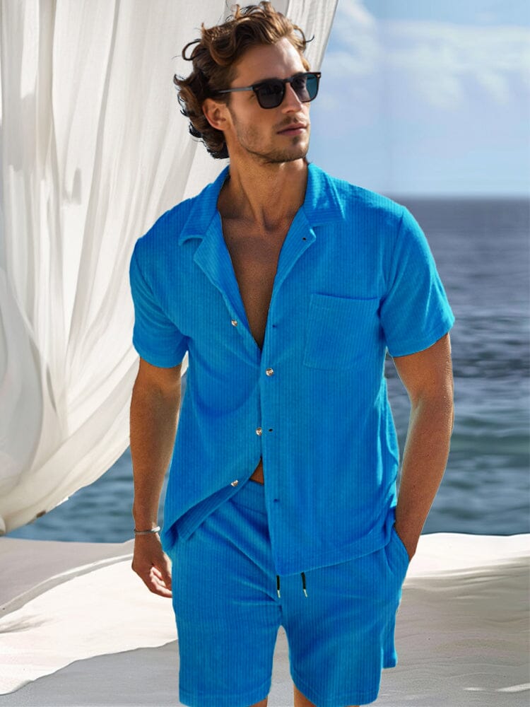 Casual Versatile Vacation Shirt Set Sets coofandy Blue S