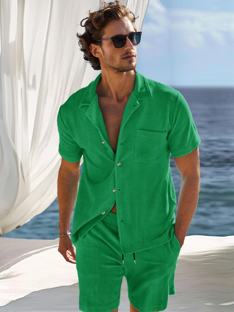 Casual Versatile Vacation Shirt Set Sets coofandy Green S