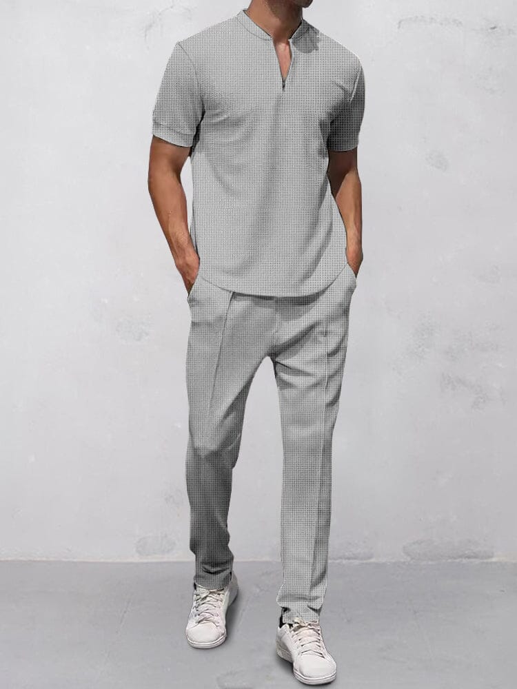 Casual Waffle 2-Piece Outfits Sets coofandy Grey S