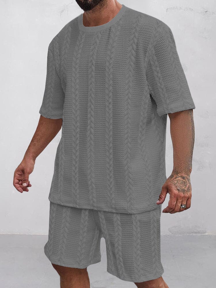 Casual Jacquard T-shirt Shorts Set Sets coofandy Grey M