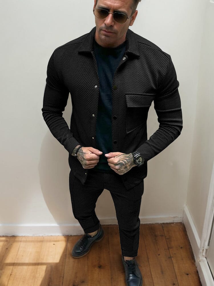 Athleisure Twill Jacket Set Sets coofandy Black M