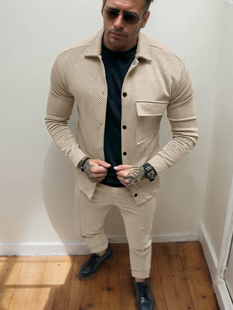 Athleisure Twill Jacket Set Sets coofandy Khaki S