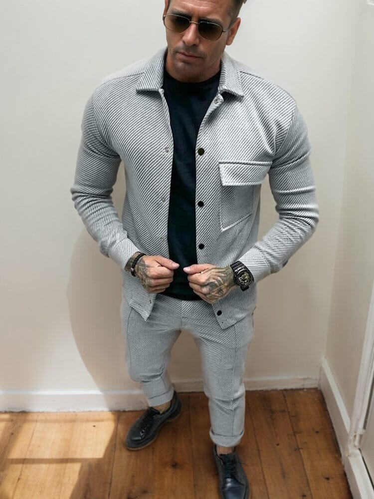 Athleisure Twill Jacket Set Sets coofandy Light Grey S