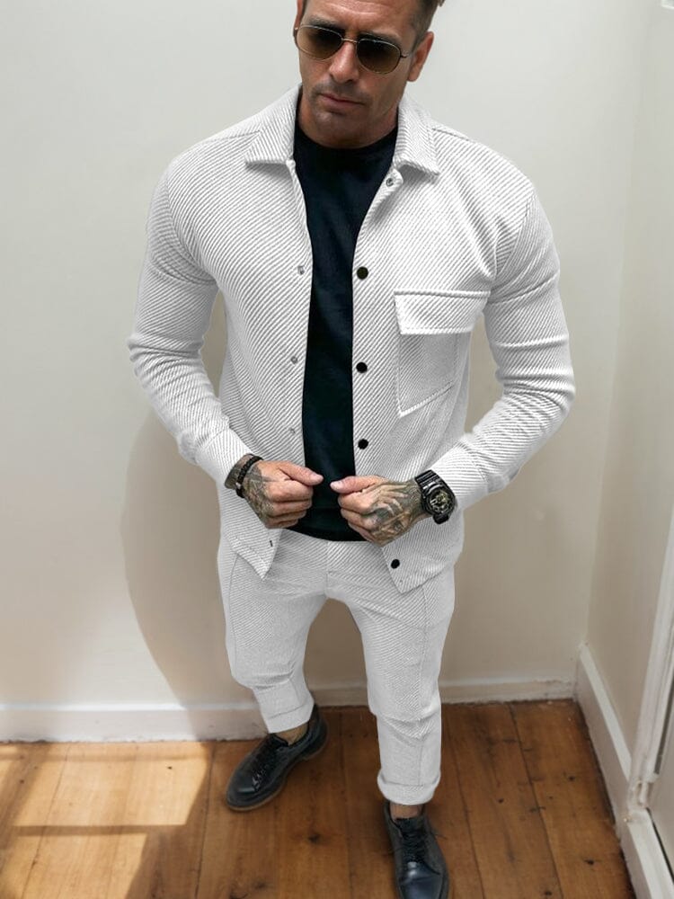 Athleisure Twill Jacket Set Sets coofandy White S