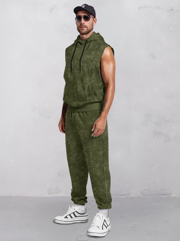 Athleisure Hooded Tank Top Set Sets coofandy Army Green S