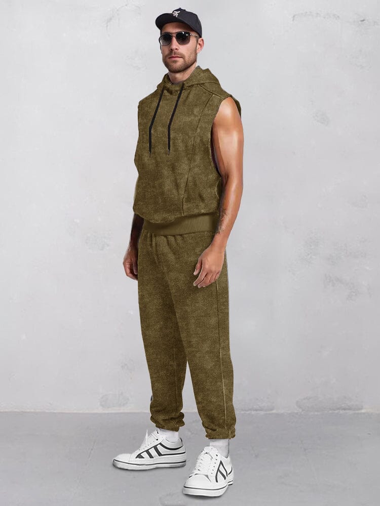 Athleisure Hooded Tank Top Set Sets coofandy Brown M