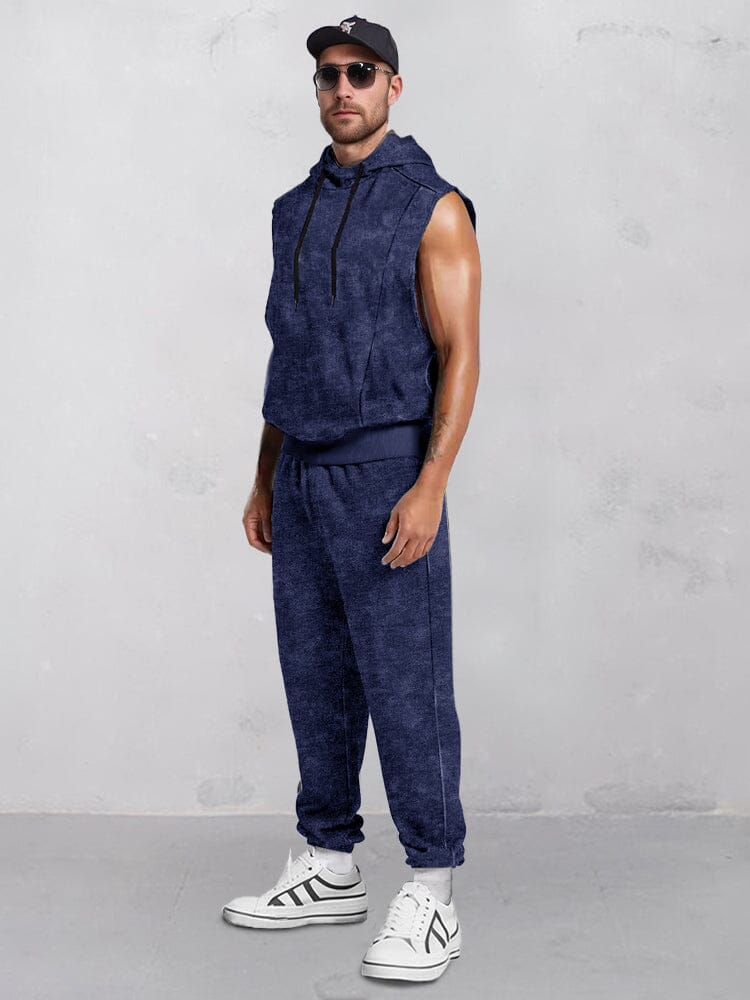 Athleisure Hooded Tank Top Set Sets coofandy Navy Blue S