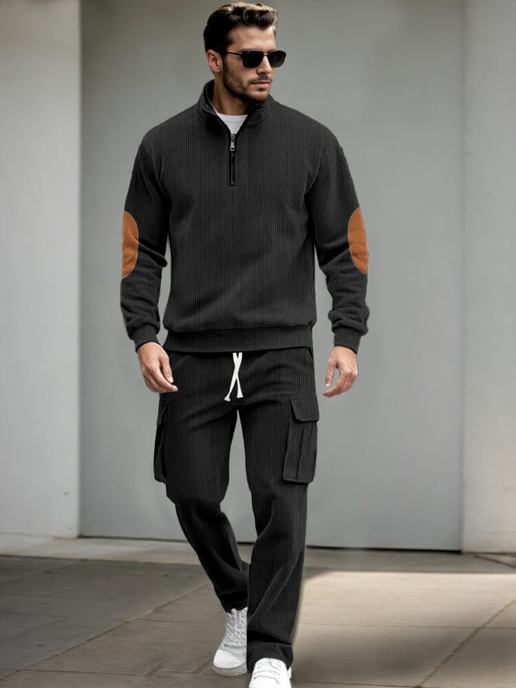 Casual Utility Corduroy Tracksuit Set Sets coofandy Black S