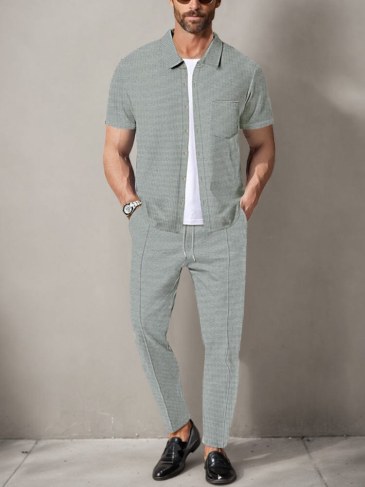 Classic Waffle Shirt Pants Set Sets coofandy Gray S