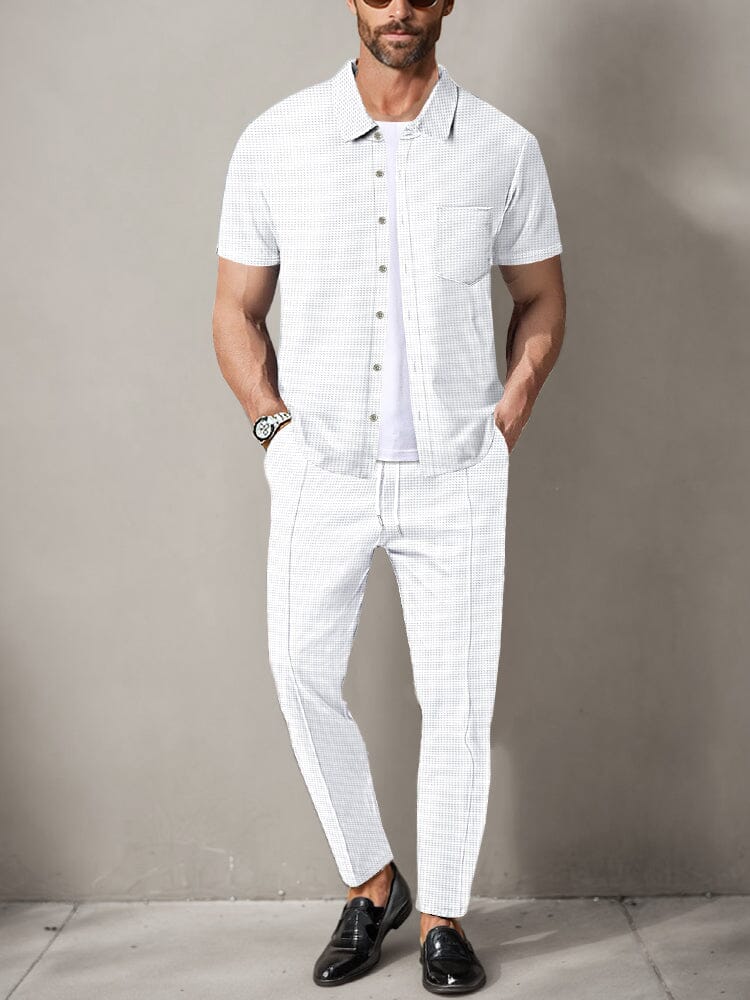 Classic Waffle Shirt Pants Set Sets coofandy White S