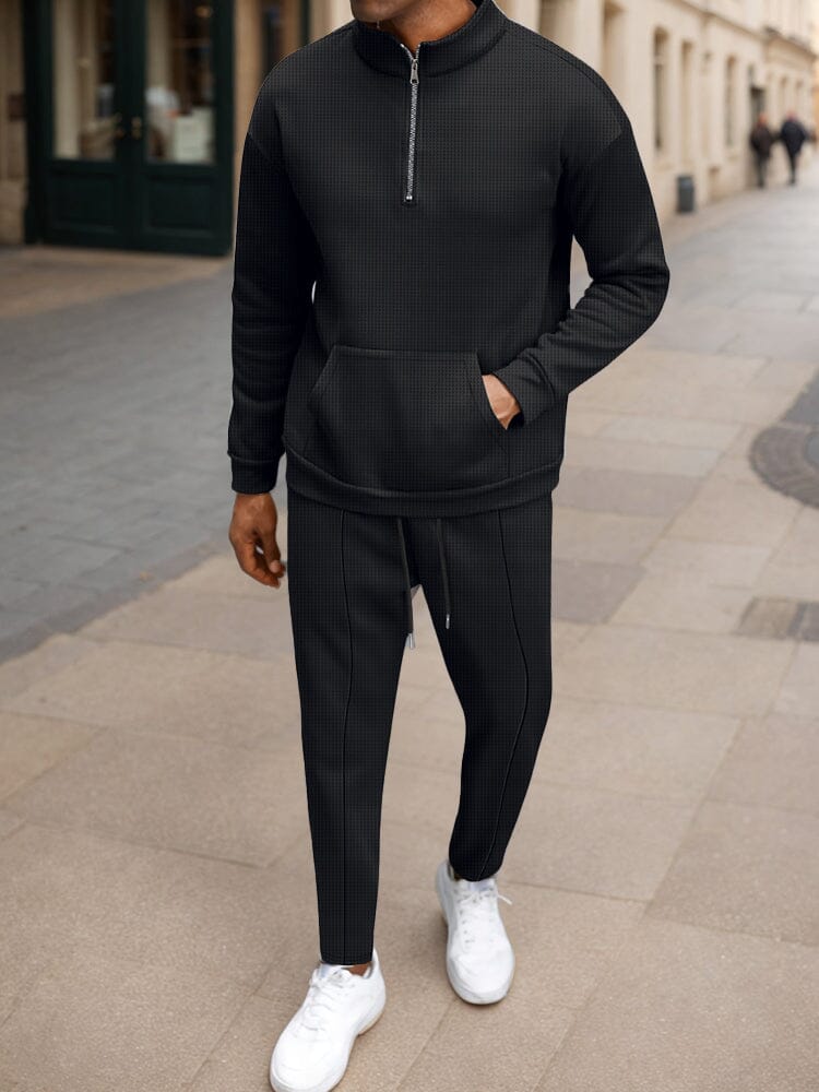 Athleisure Urban Fashion Waffle Matching Set Sets coofandy Black S