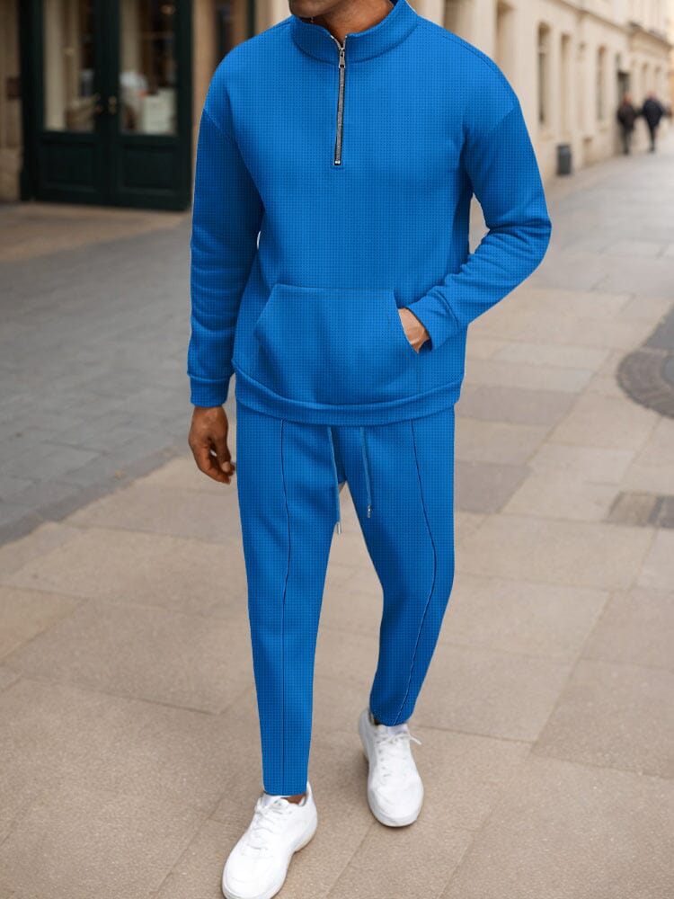 Athleisure Urban Fashion Waffle Matching Set Sets coofandy Blue S