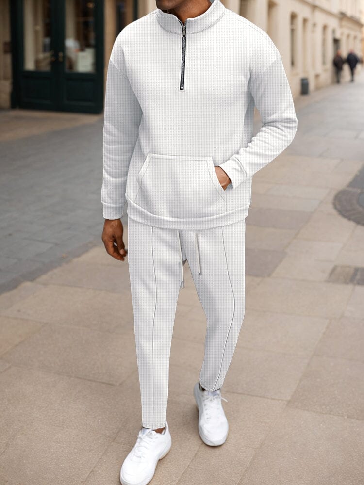 Athleisure Urban Fashion Waffle Matching Set Sets coofandy White S