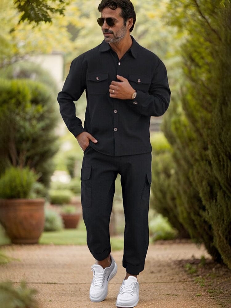 Casual Solid 2-Piece Matching Set Sets coofandy Black S